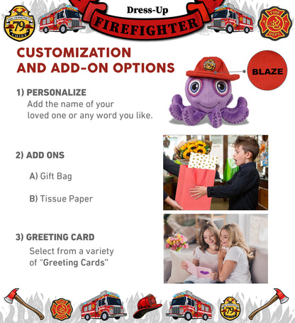 PLUSH BUDDIES - PURPLE OCTOPUS WITH FIREMAN DRESS UP