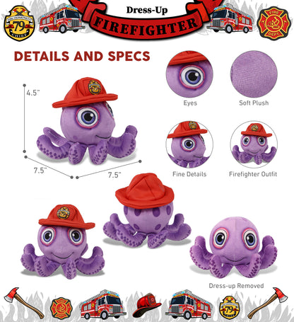 PLUSH BUDDIES - PURPLE OCTOPUS WITH FIREMAN DRESS UP