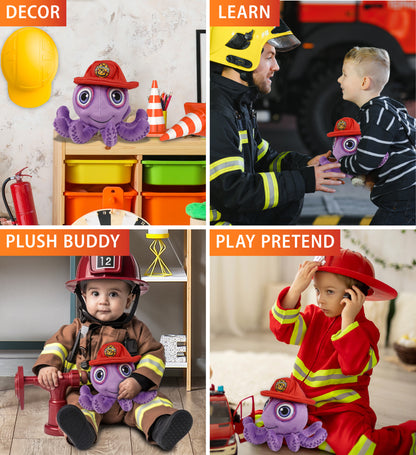 PLUSH BUDDIES - PURPLE OCTOPUS WITH FIREMAN DRESS UP