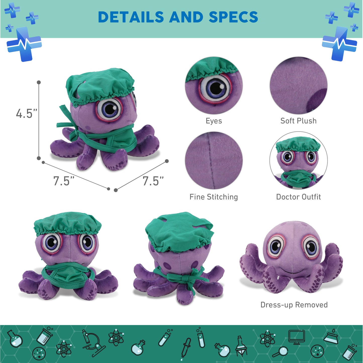 PLUSH BUDDIES - PURPLE OCTOPUS WITH DOCTOR DRESS UP