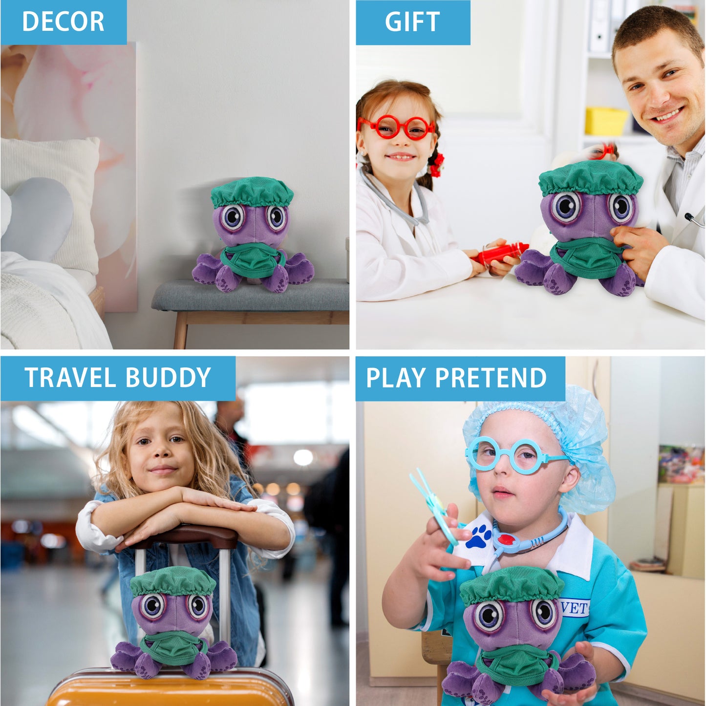 PLUSH BUDDIES - PURPLE OCTOPUS WITH DOCTOR DRESS UP