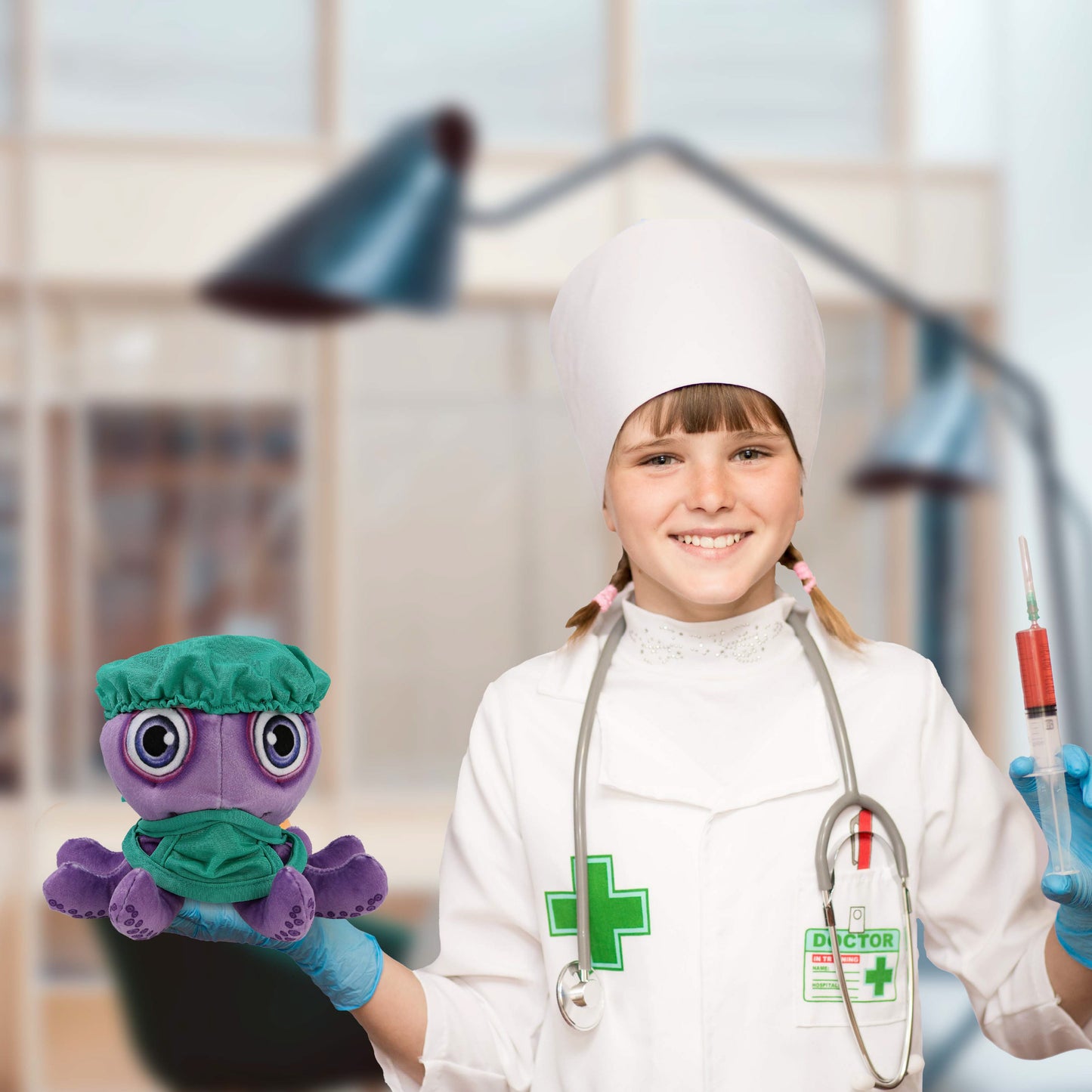 PLUSH BUDDIES - PURPLE OCTOPUS WITH DOCTOR DRESS UP