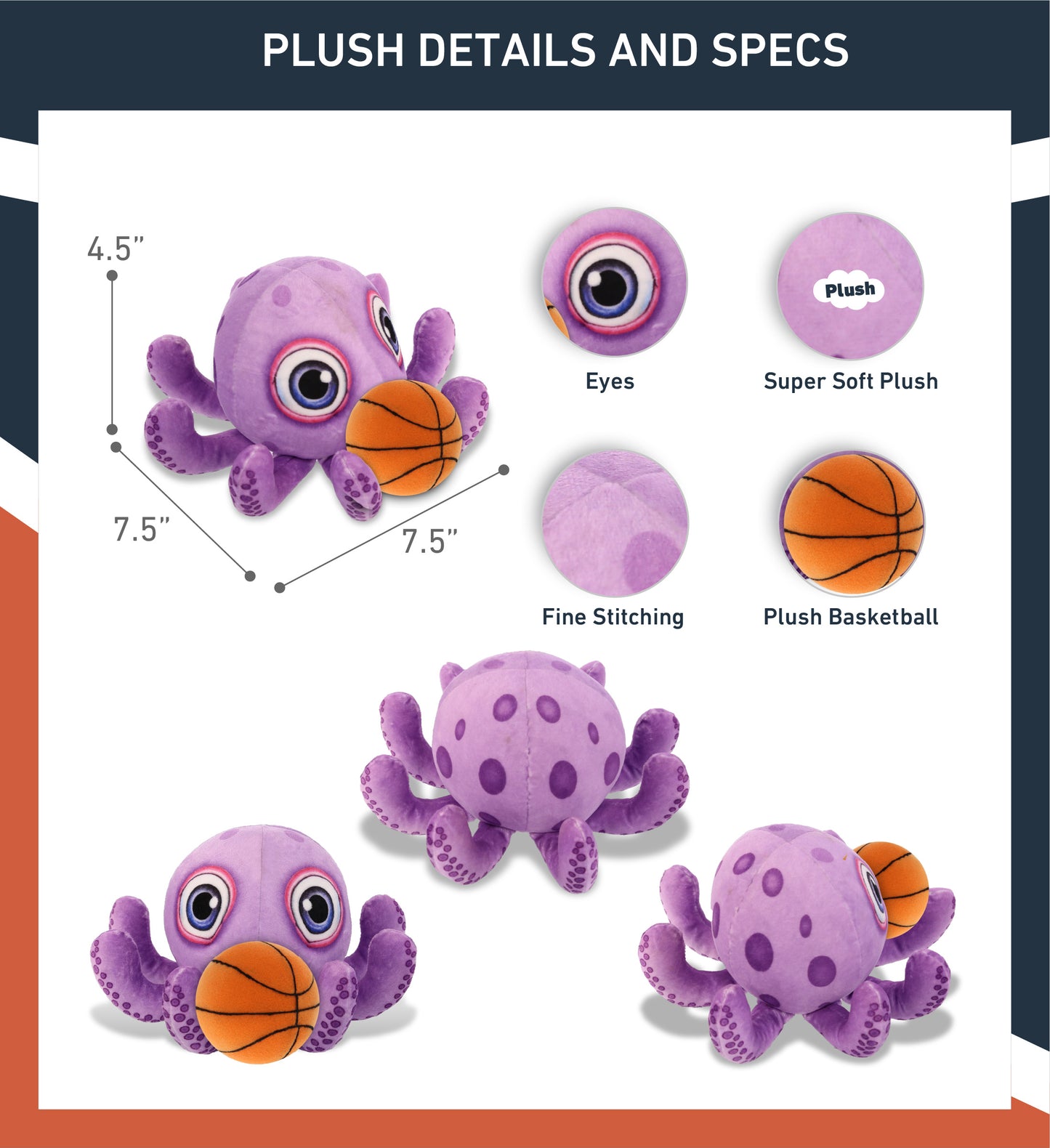 PLUSH BUDDIES - PURPLE OCTOPUS WITH BASKETBALL PLUSH