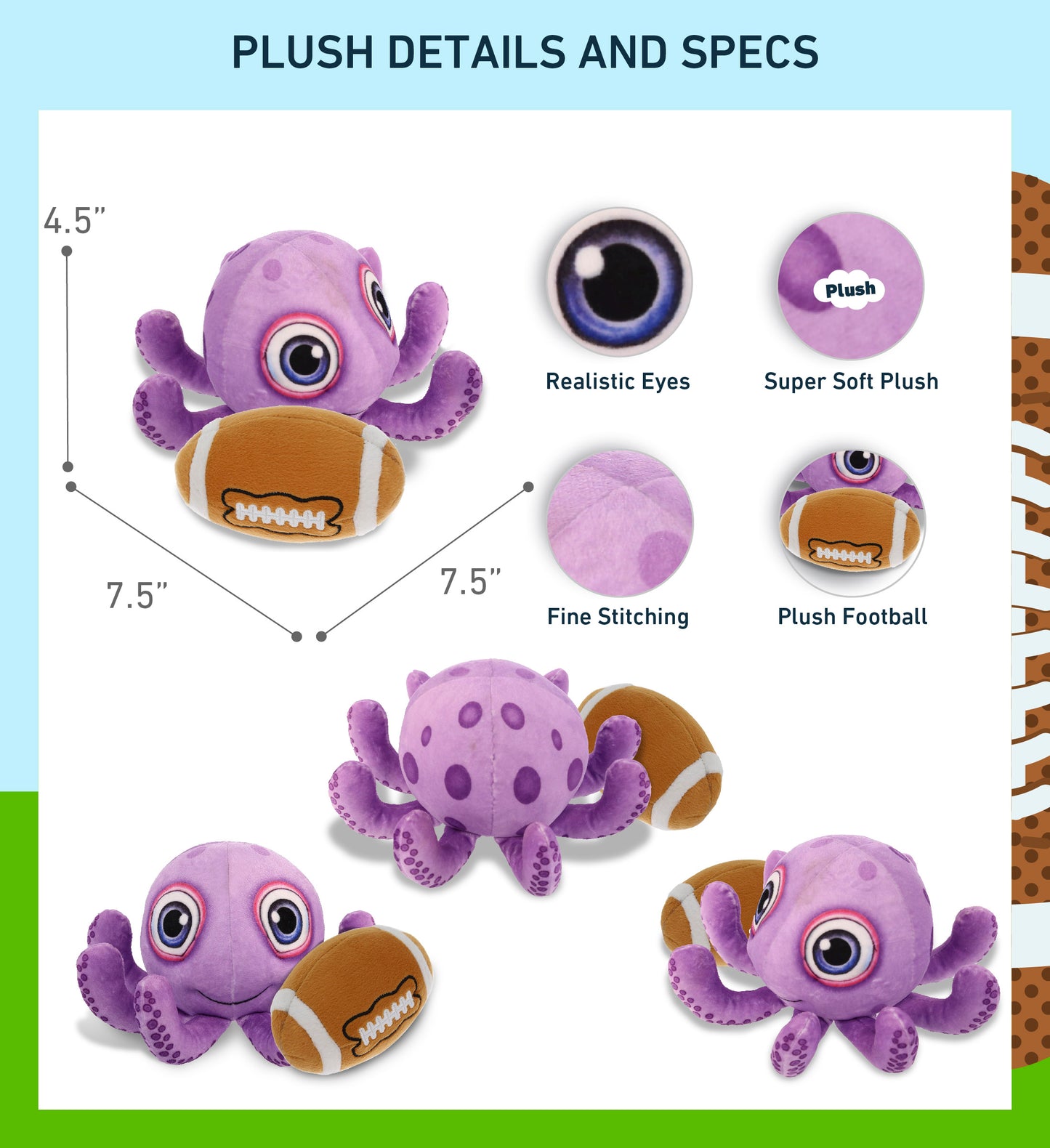 PLUSH BUDDIES - PURPLE OCTOPUS WITH FOOTBALL PLUSH