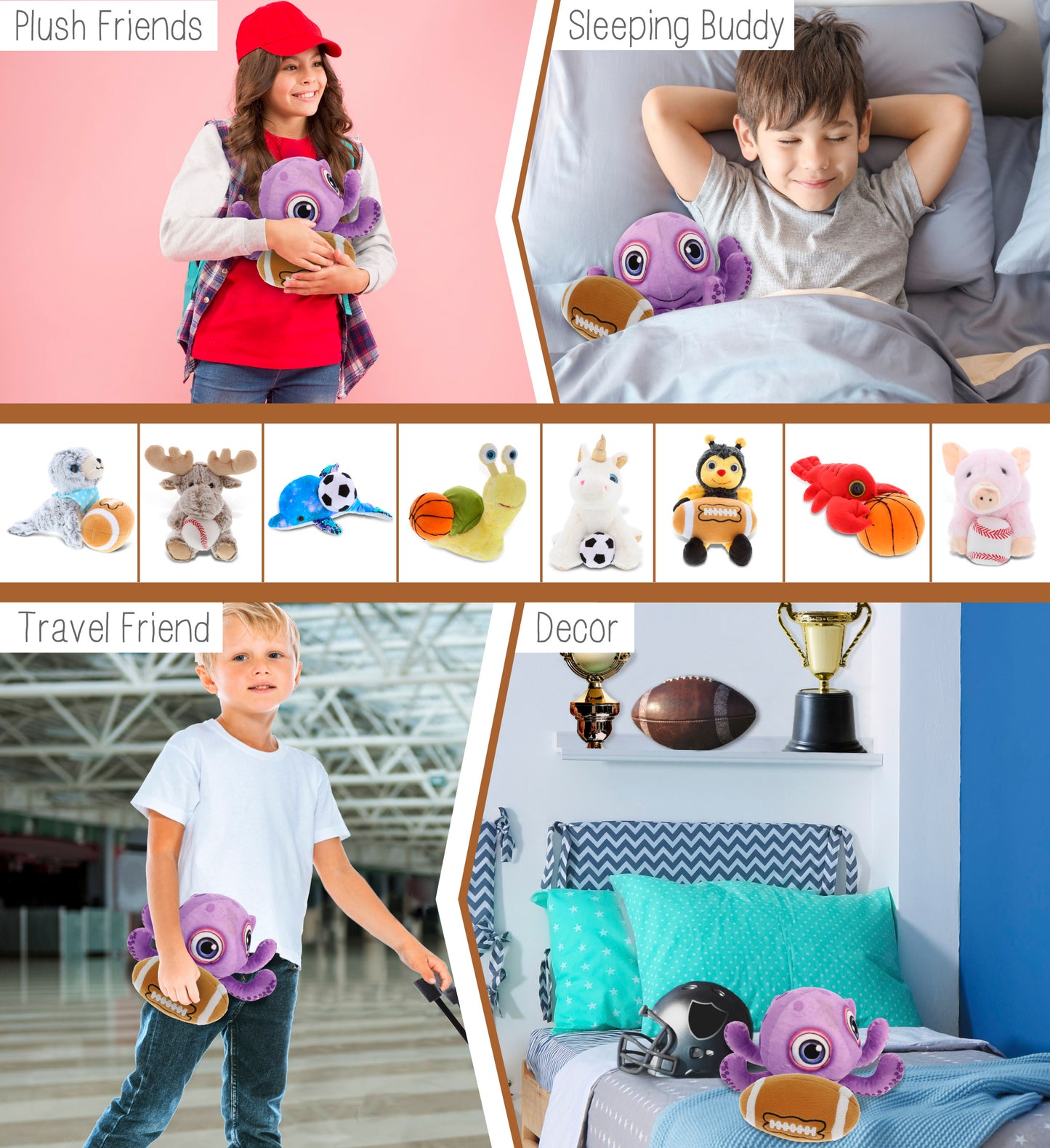 PLUSH BUDDIES - PURPLE OCTOPUS WITH FOOTBALL PLUSH
