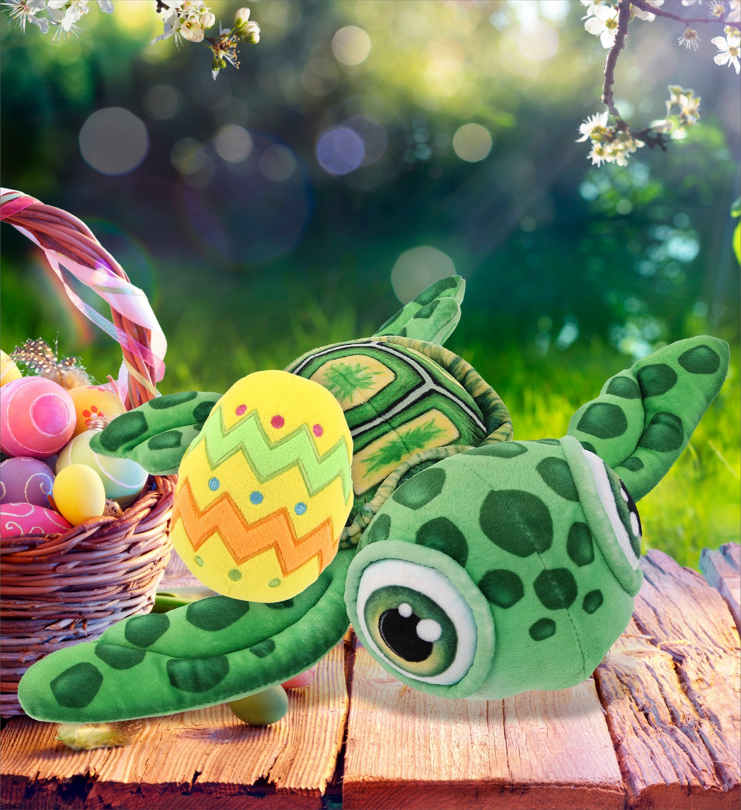 DolliBu Plush Buddies Green Sea Turtle with Yellow Easter Egg Plush - 10 Inches
