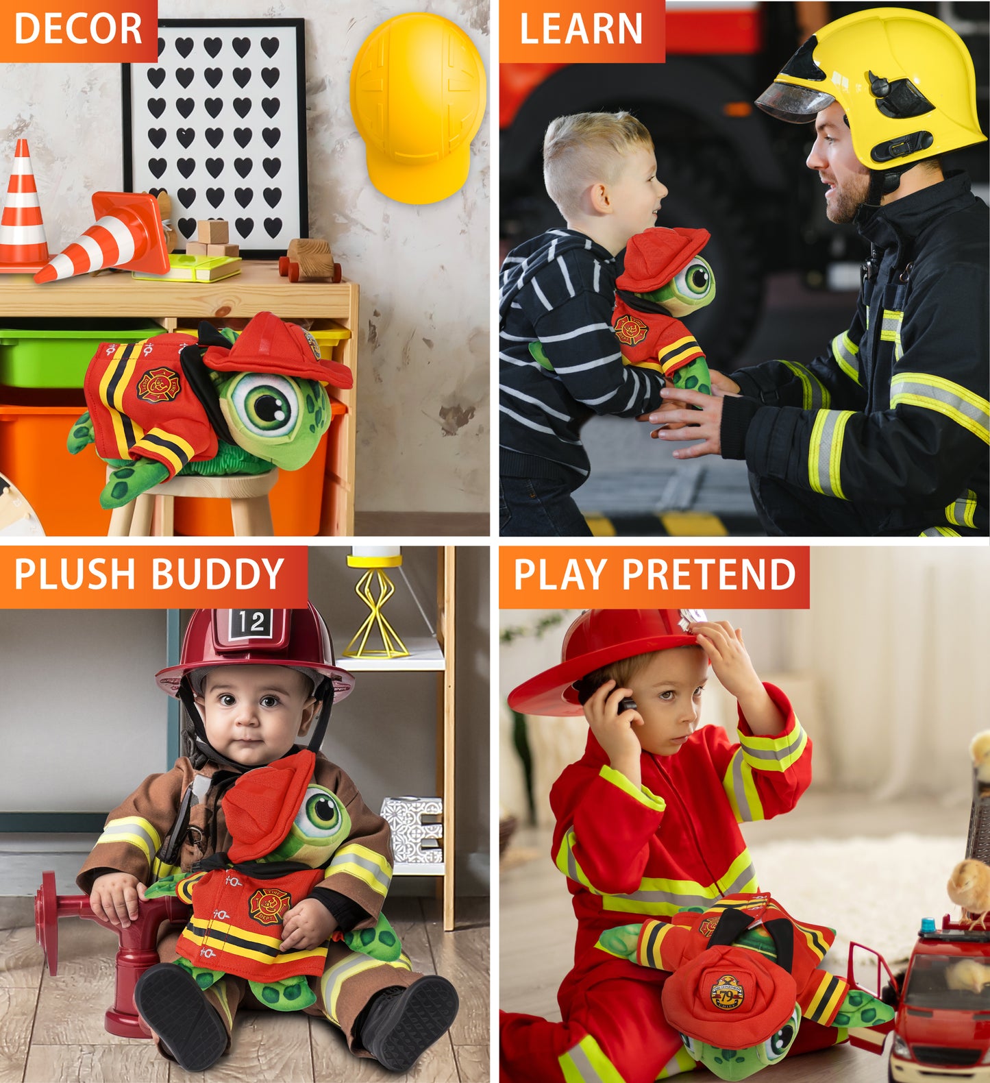 PLUSH BUDDIES - GREEN SEA TURTLE WITH FIREMAN DRESS UP