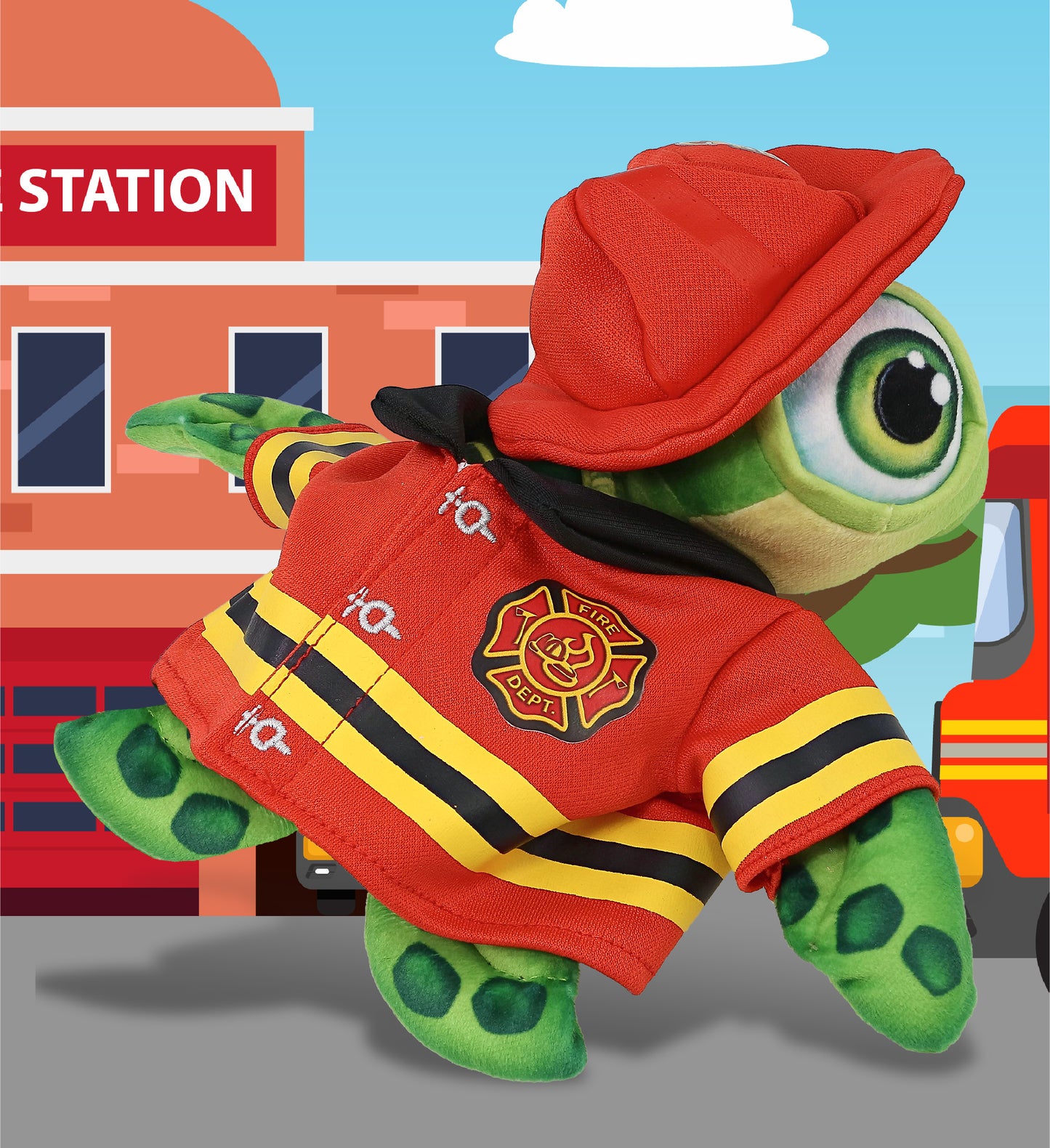PLUSH BUDDIES - GREEN SEA TURTLE WITH FIREMAN DRESS UP