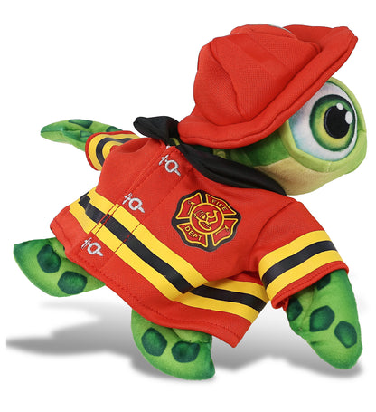 PLUSH BUDDIES - GREEN SEA TURTLE WITH FIREMAN DRESS UP