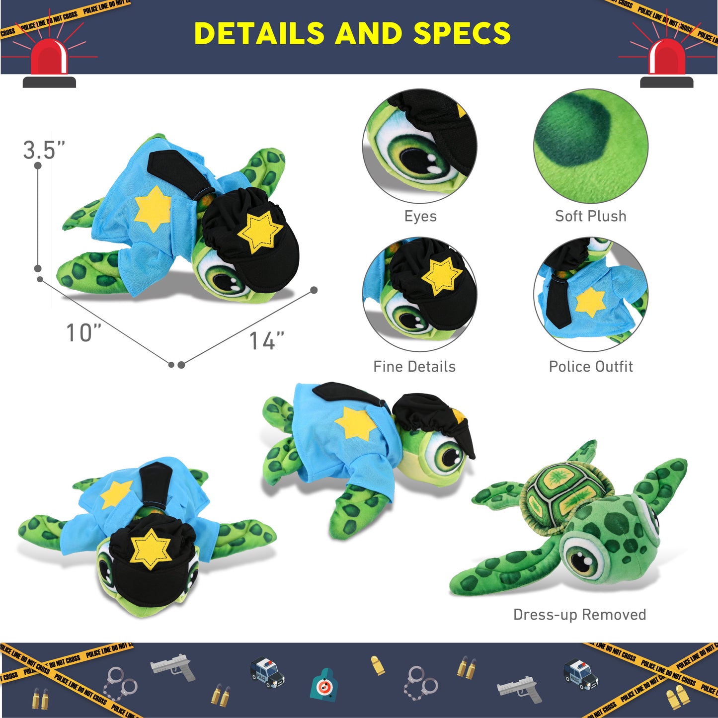 PLUSH BUDDIES - GREEN SEA TURTLE WITH POLICE DRESS UP