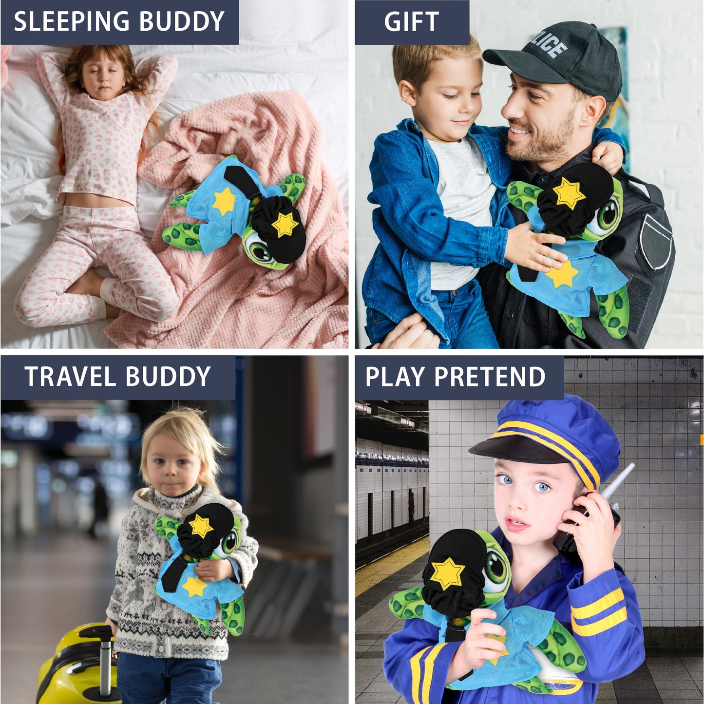 PLUSH BUDDIES - GREEN SEA TURTLE WITH POLICE DRESS UP