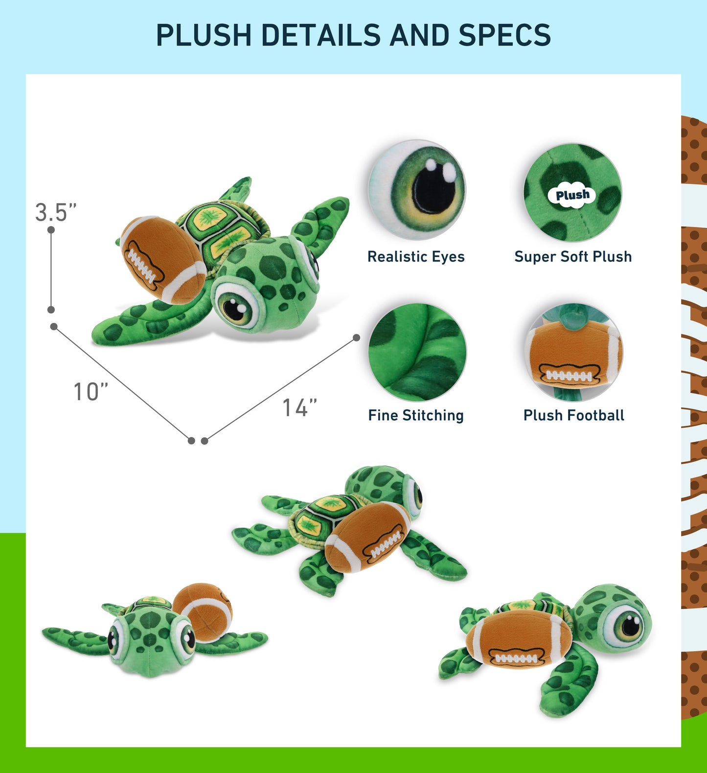 PLUSH BUDDIES - GREEN SEA TURTLE WITH FOOTBALL PLUSH