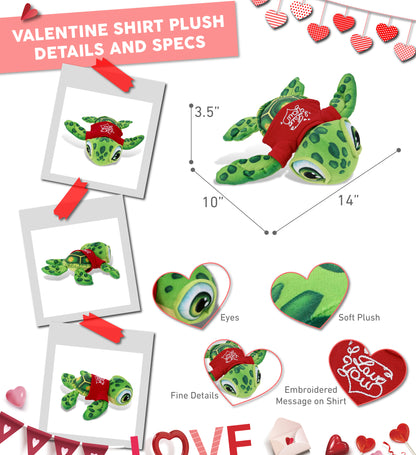 DolliBu Valentine Plush Buddies Green Sea Turtle with Red Shirt - 14 Inches