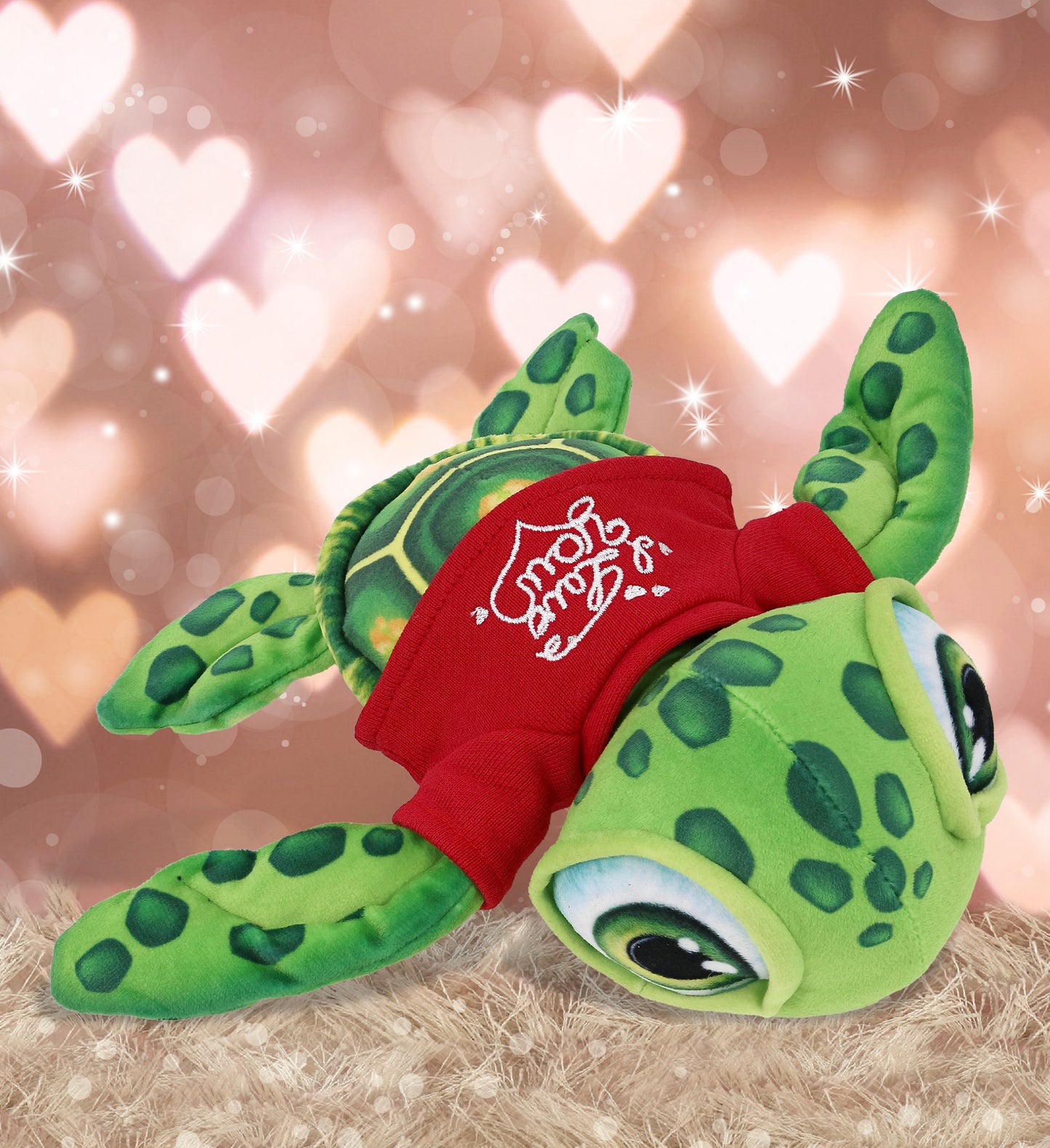 DolliBu Valentine Plush Buddies Green Sea Turtle with Red Shirt - 14 Inches