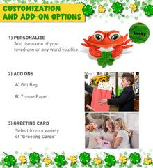 DolliBu Super Soft Red Crab Stuffed Animal with Green Plush Shamrock - 10 Inch