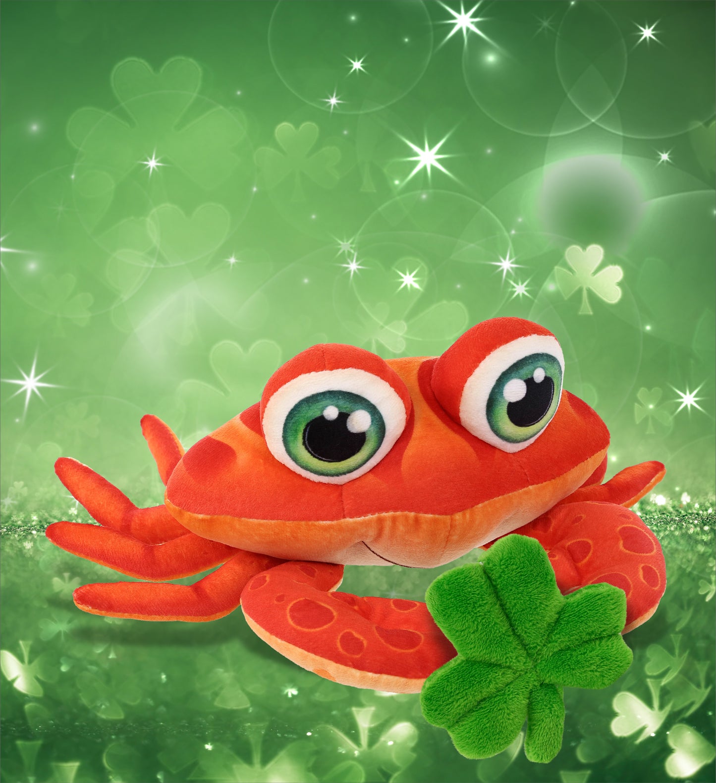 DolliBu Super Soft Red Crab Stuffed Animal with Green Plush Shamrock - 10 Inch