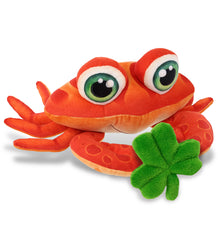 DolliBu Super Soft Red Crab Stuffed Animal with Green Plush Shamrock - 10 Inch