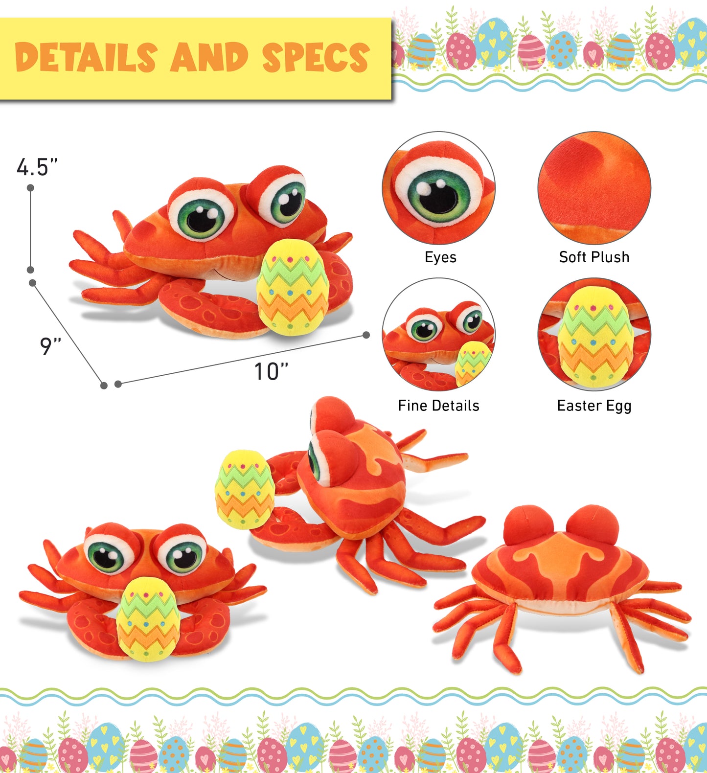 DolliBu Plush Buddies Red Crab with Yellow Easter Egg Plush Toy - 10 Inches
