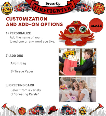 PLUSH BUDDIES - RED CRAB WITH FIREMAN DRESS UP