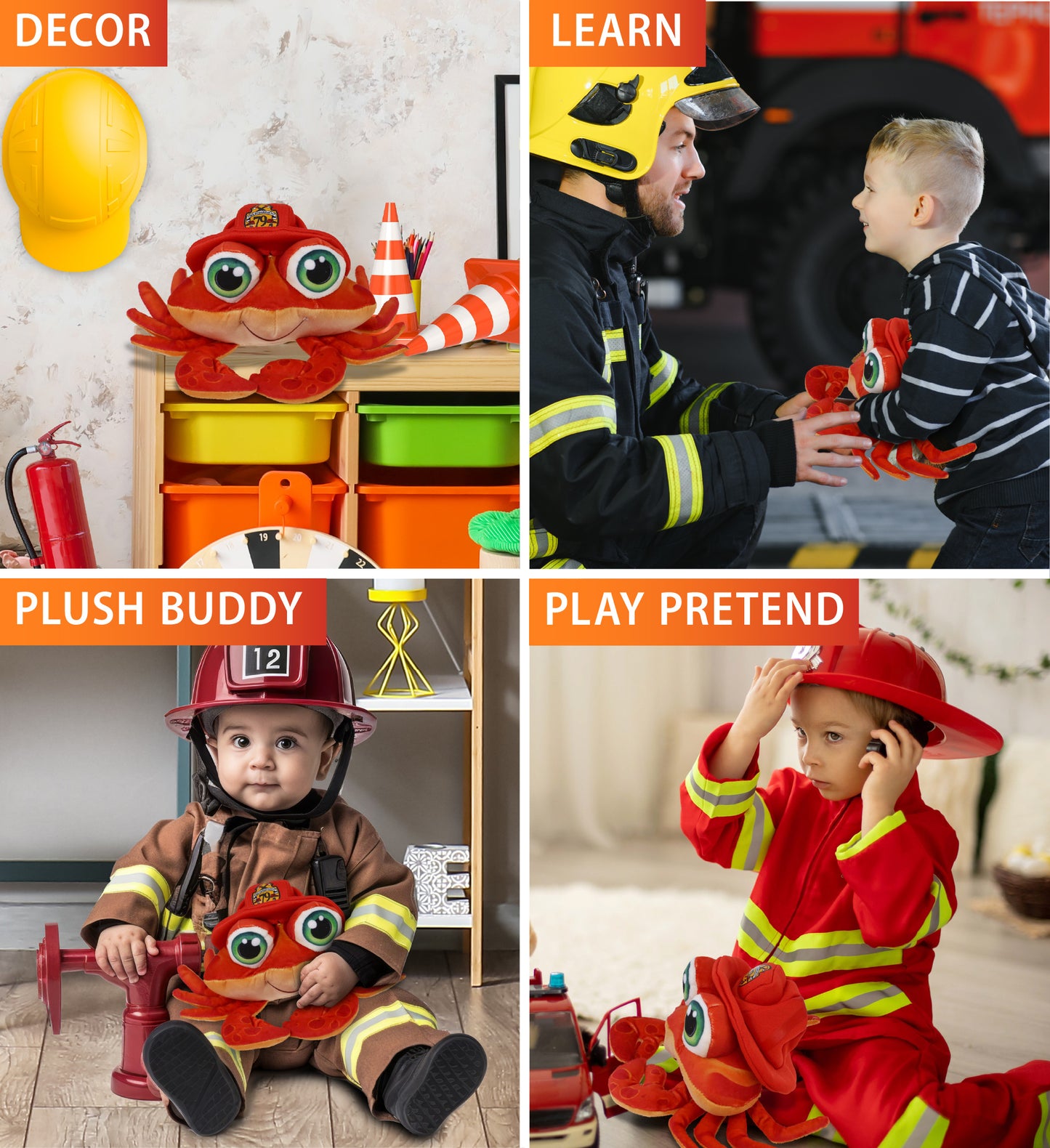PLUSH BUDDIES - RED CRAB WITH FIREMAN DRESS UP