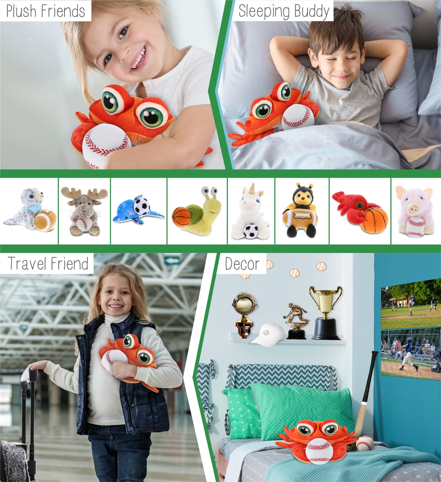 PLUSH BUDDIES - RED CRAB WITH BASEBALL PLUSH