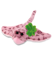 DolliBu Pink Rose Stingray Stuffed Animal with Green Plush Shamrock - 15 Inches