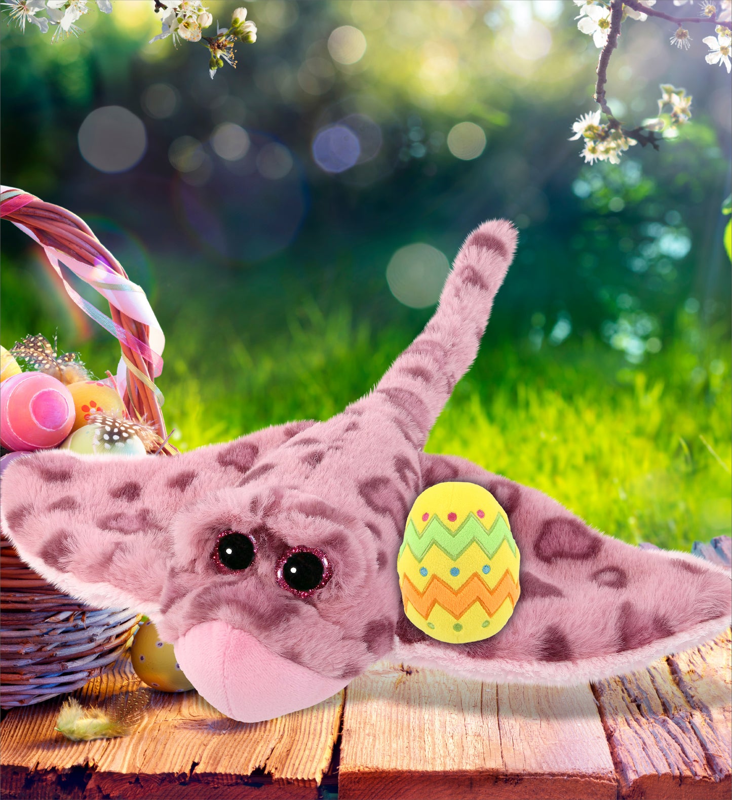 DolliBu Super Soft Pink Rose Stingray with Yellow Easter Egg Plush - 15 Inches
