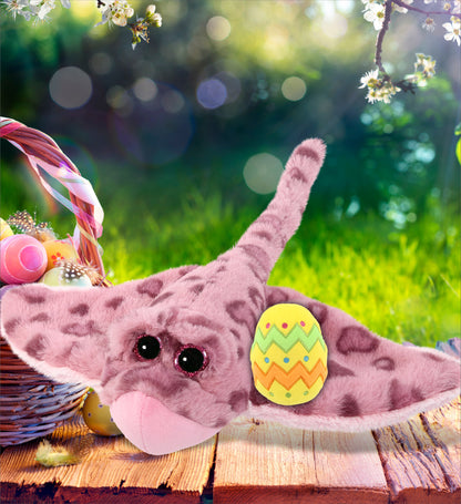 DolliBu Super Soft Pink Rose Stingray with Yellow Easter Egg Plush - 15 Inches