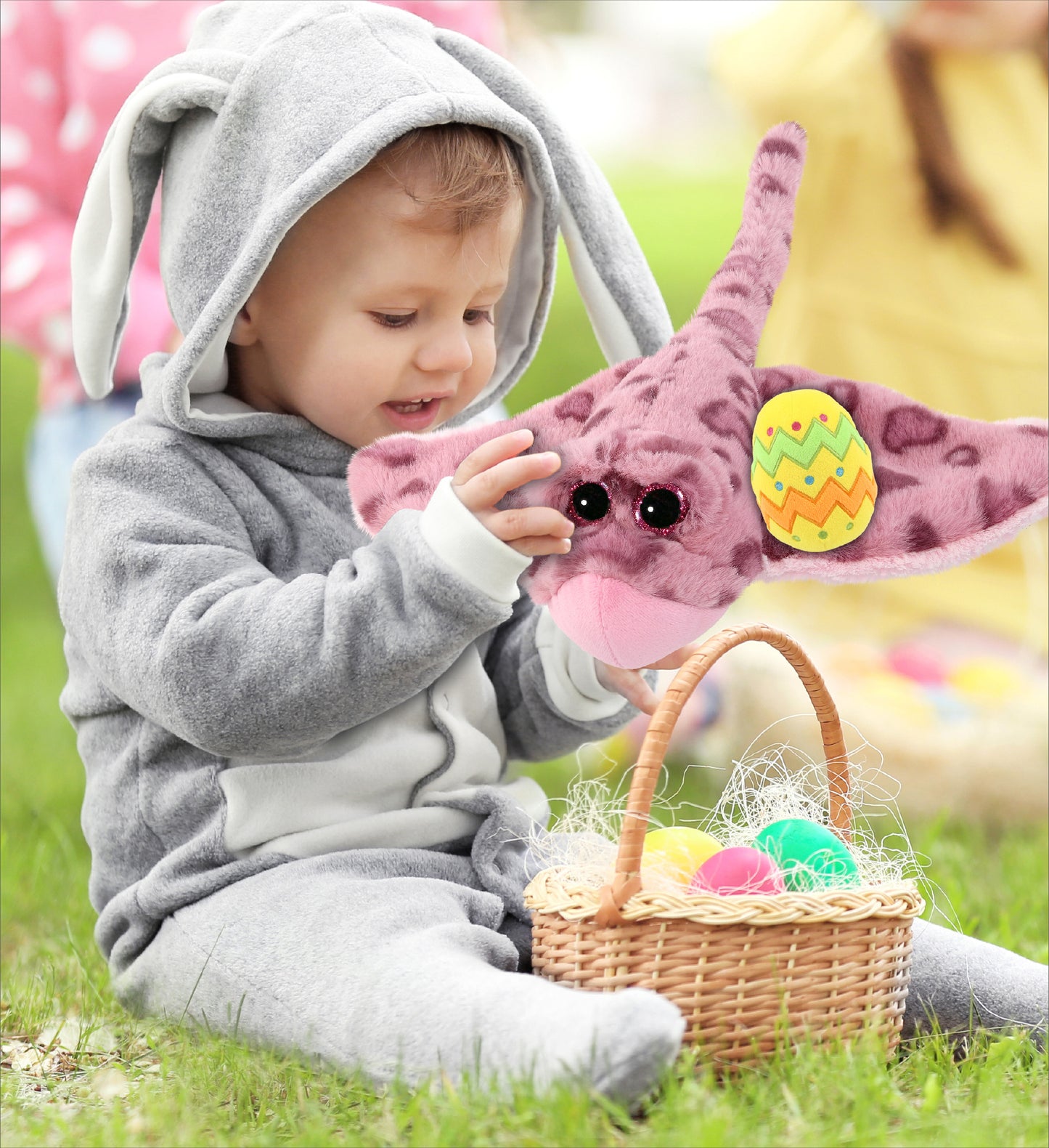 DolliBu Super Soft Pink Rose Stingray with Yellow Easter Egg Plush - 15 Inches
