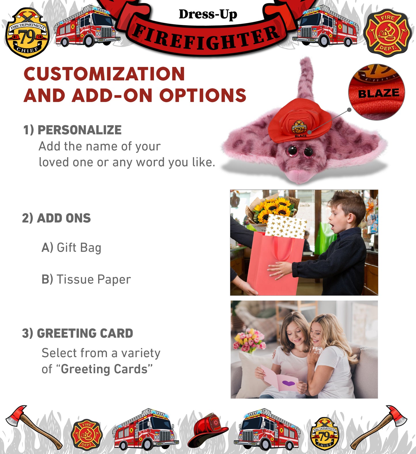 SUPER-SOFT PLUSH - PINK ROSE STINGRAY WITH FIREMAN DRESS UP