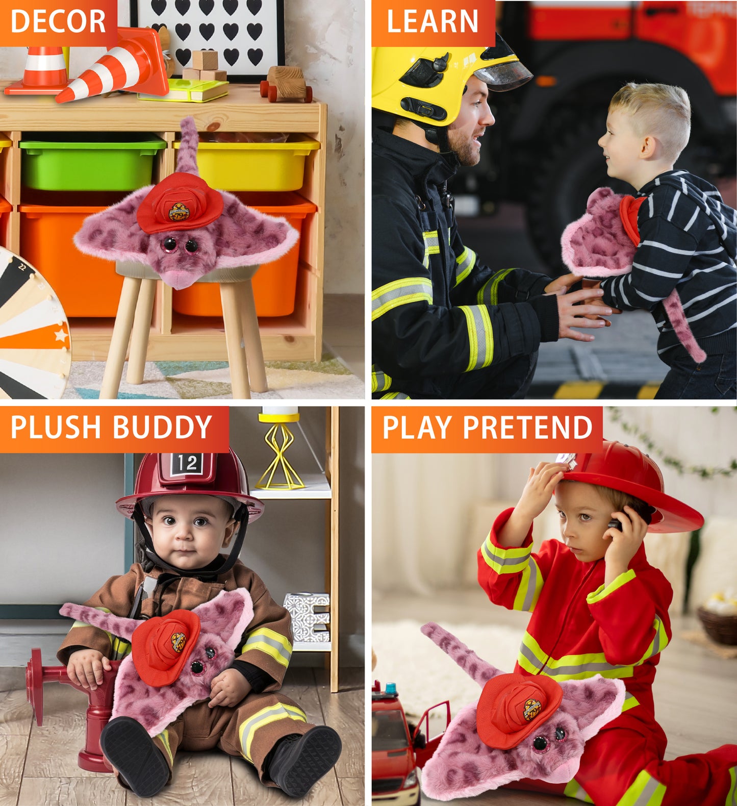 SUPER-SOFT PLUSH - PINK ROSE STINGRAY WITH FIREMAN DRESS UP
