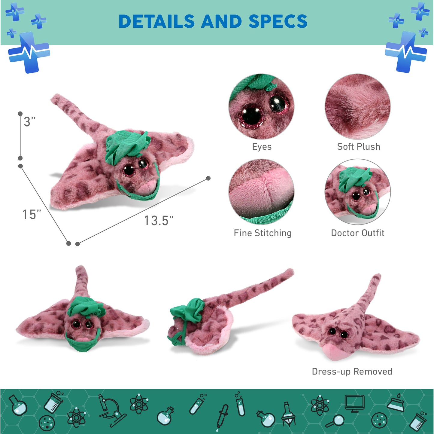 SUPER-SOFT PLUSH - PINK ROSE STINGRAY WITH DOCTOR DRESS UP