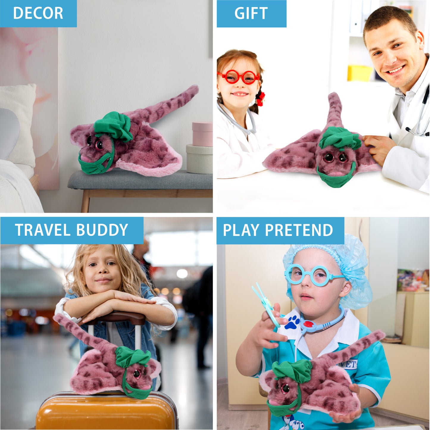 SUPER-SOFT PLUSH - PINK ROSE STINGRAY WITH DOCTOR DRESS UP