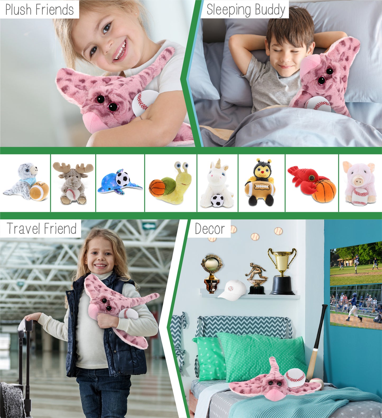 SUPER-SOFT PLUSH - PINK ROSE STINGRAY WITH BASEBALL PLUSH
