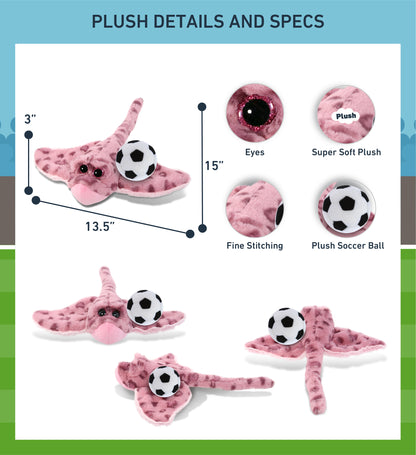 SUPER-SOFT PLUSH - PINK ROSE STINGRAY WITH SOCCER PLUSH