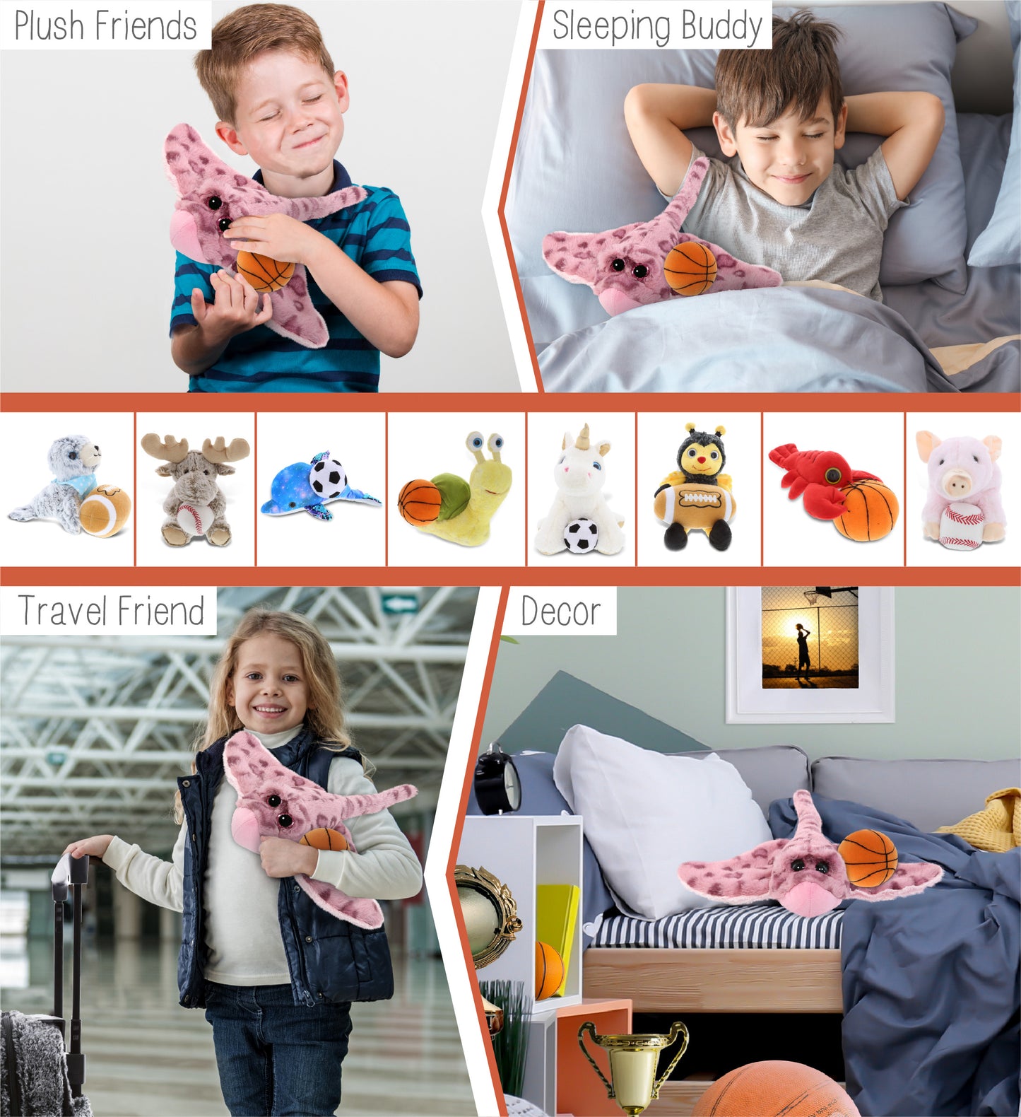 SUPER-SOFT PLUSH - PINK ROSE STINGRAY WITH BASKETBALL PLUSH