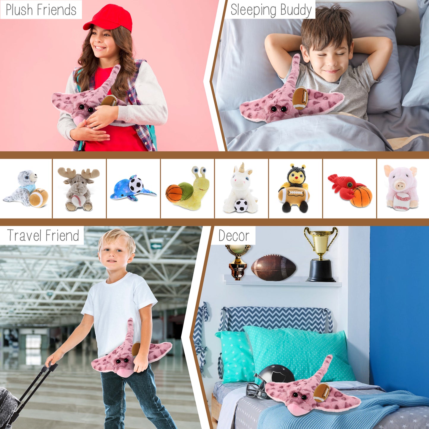 SUPER-SOFT PLUSH - PINK ROSE STINGRAY WITH FOOTBALL PLUSH