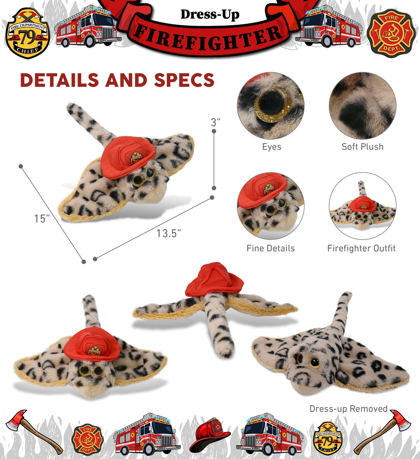 SUPER-SOFT PLUSH - GOLDEN STINGRAY WITH FIREMAN DRESS UP