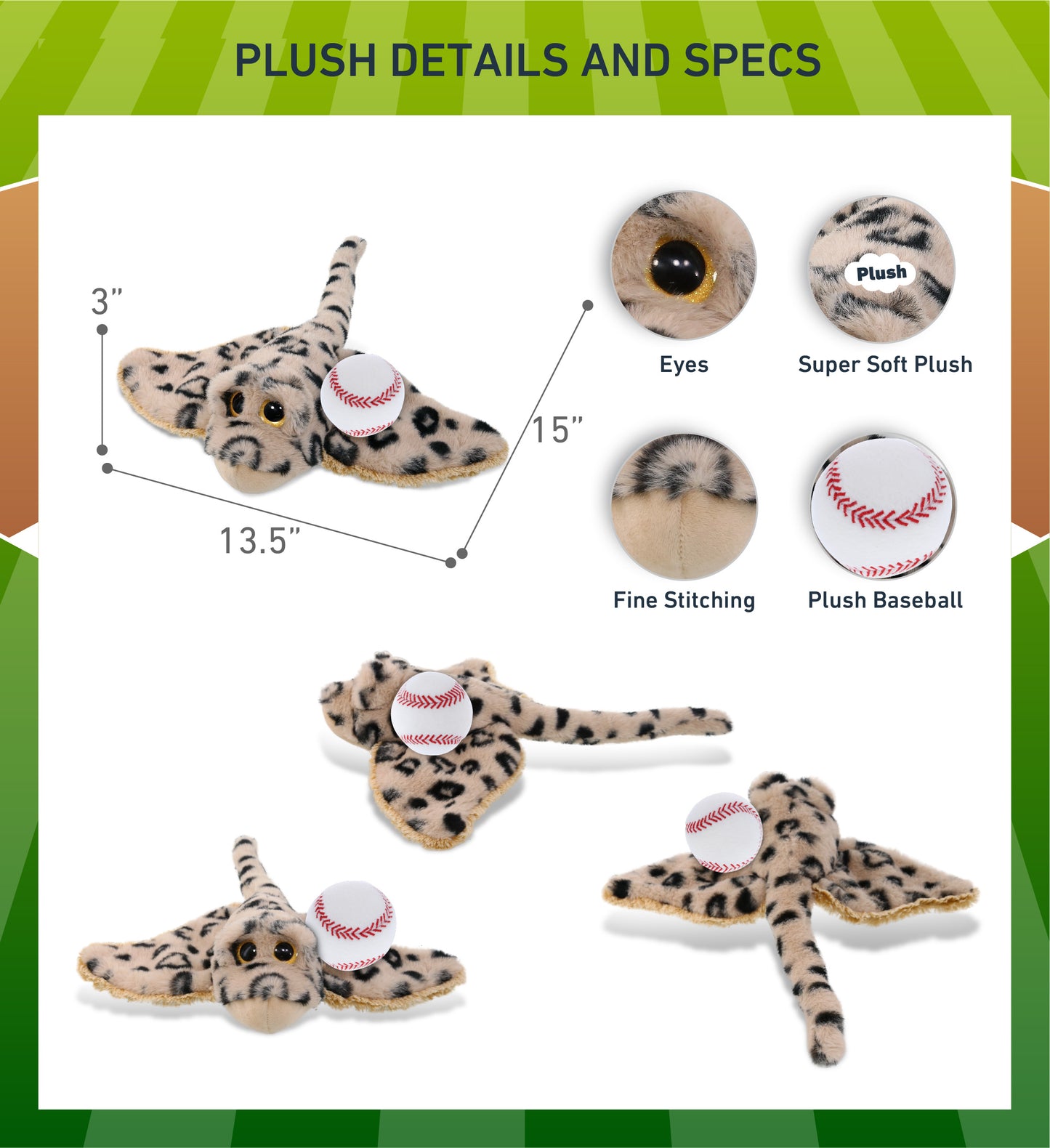 SUPER-SOFT PLUSH - GOLDEN STINGRAY WITH BASEBALL PLUSH