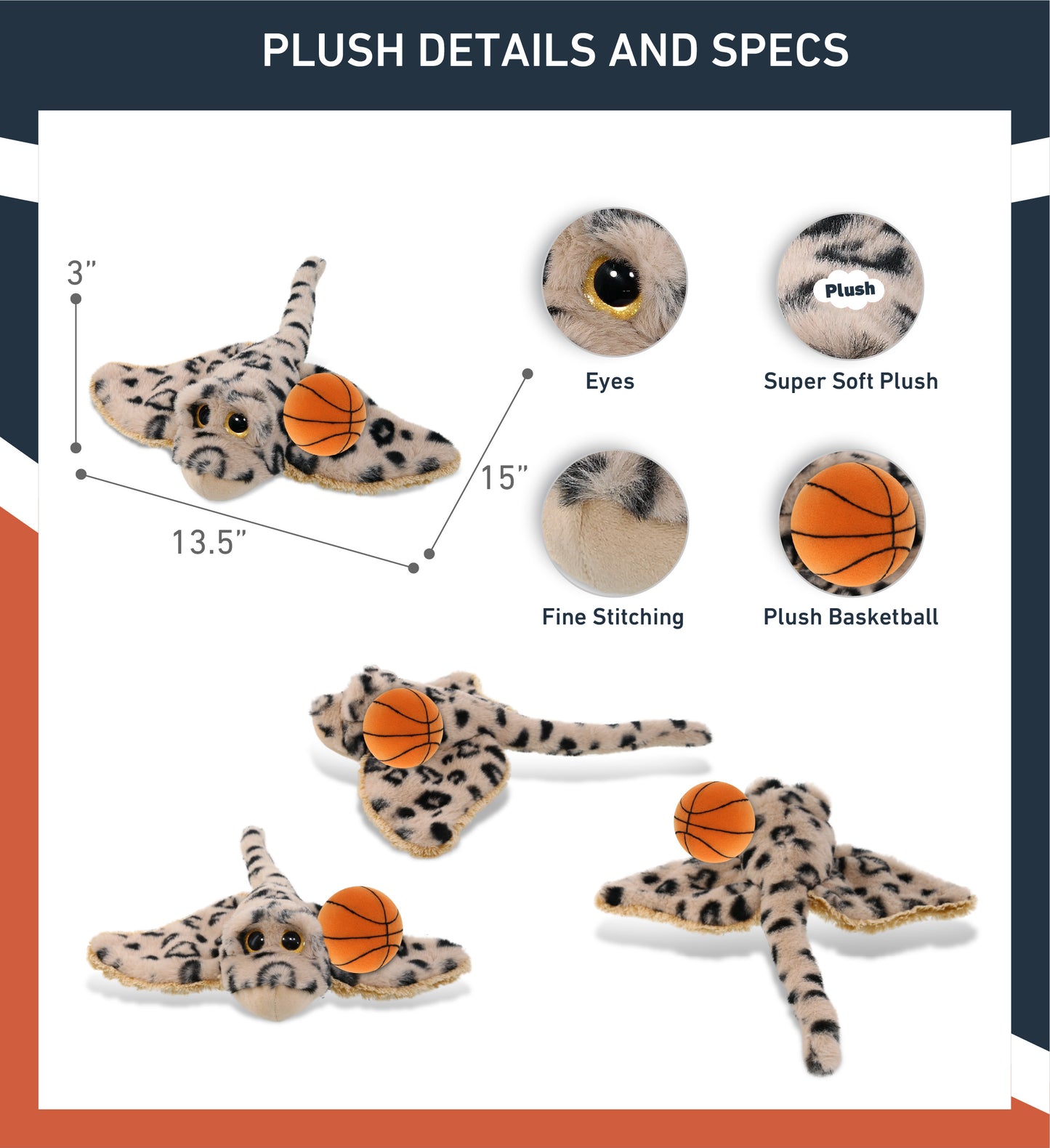 SUPER-SOFT PLUSH - GOLDEN STINGRAY WITH BASKETBALL PLUSH
