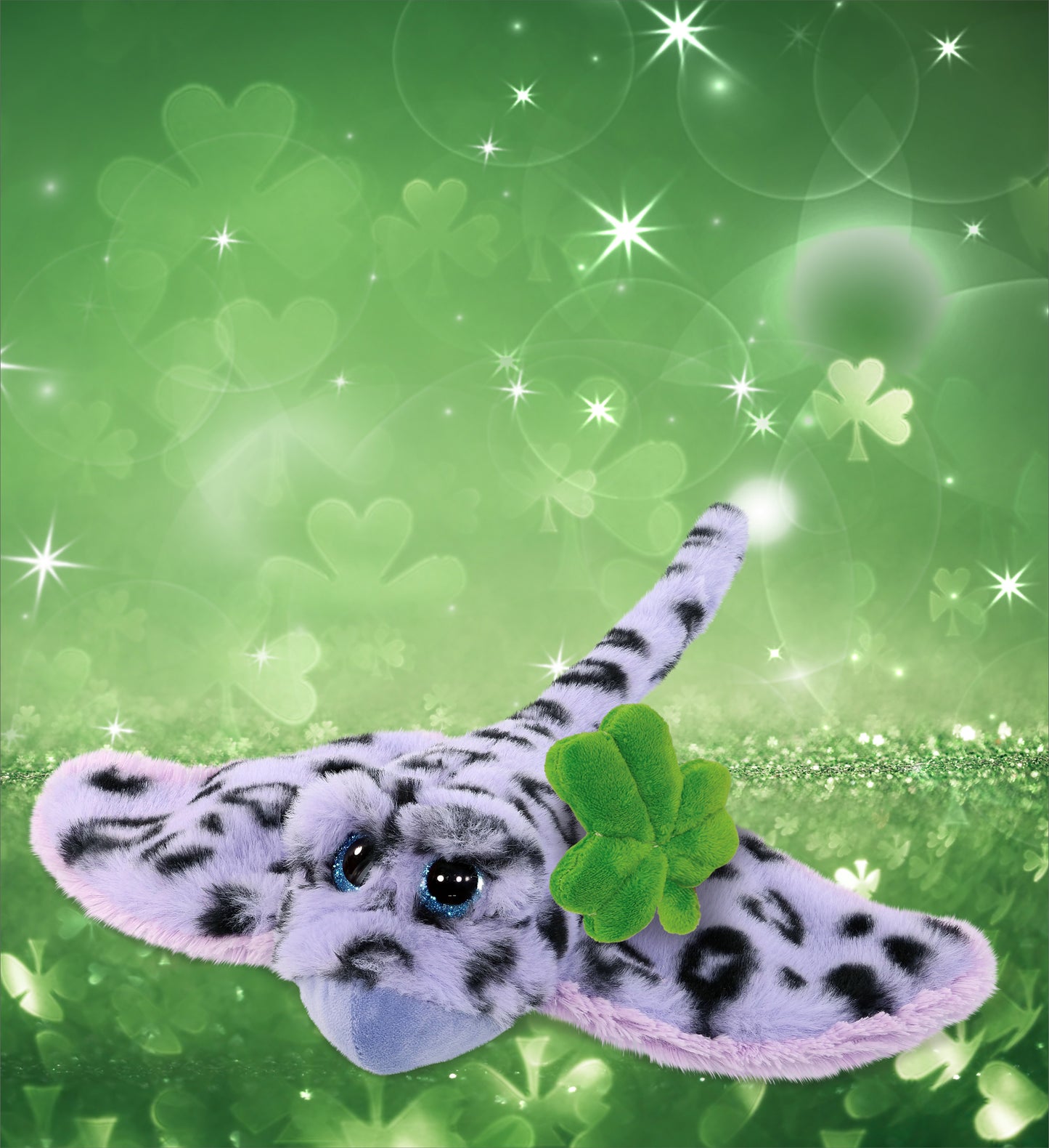 DolliBu Purple Stingray Stuffed Animal with Green Plush Shamrock - 15 Inches