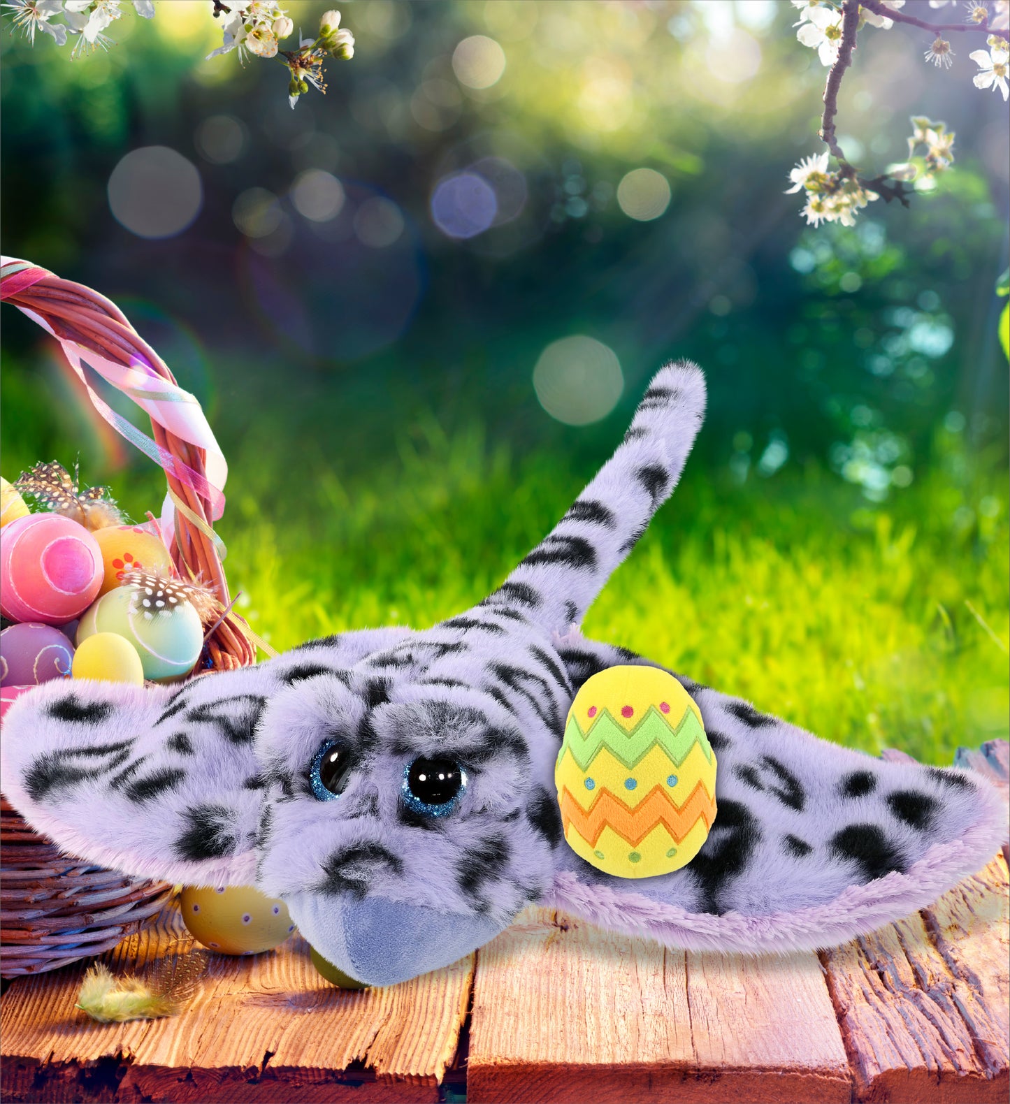 DolliBu Super Soft Purple Stingray with Yellow Easter Egg Plush - 15 Inches