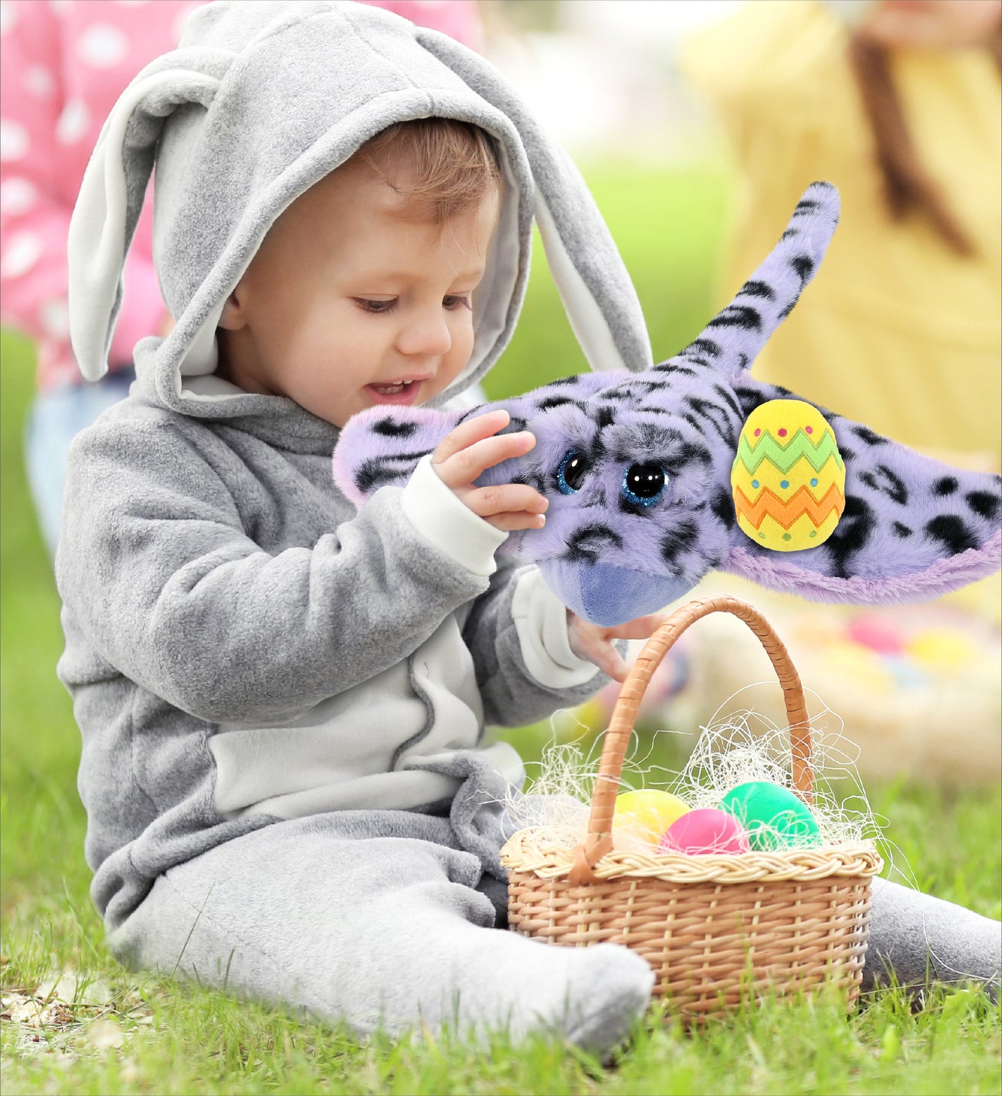 DolliBu Super Soft Purple Stingray with Yellow Easter Egg Plush - 15 Inches