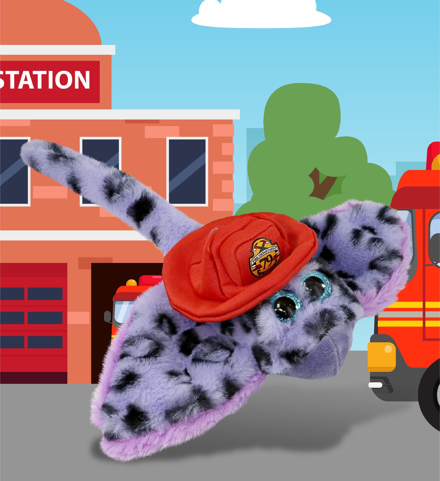 SUPER-SOFT PLUSH - PURPLE STINGRAY WITH FIREMAN DRESS UP