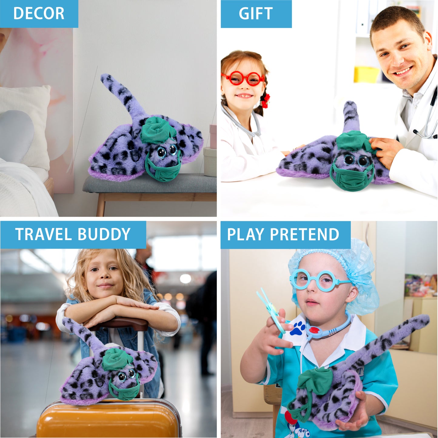 SUPER-SOFT PLUSH - PURPLE STINGRAY WITH DOCTOR DRESS UP