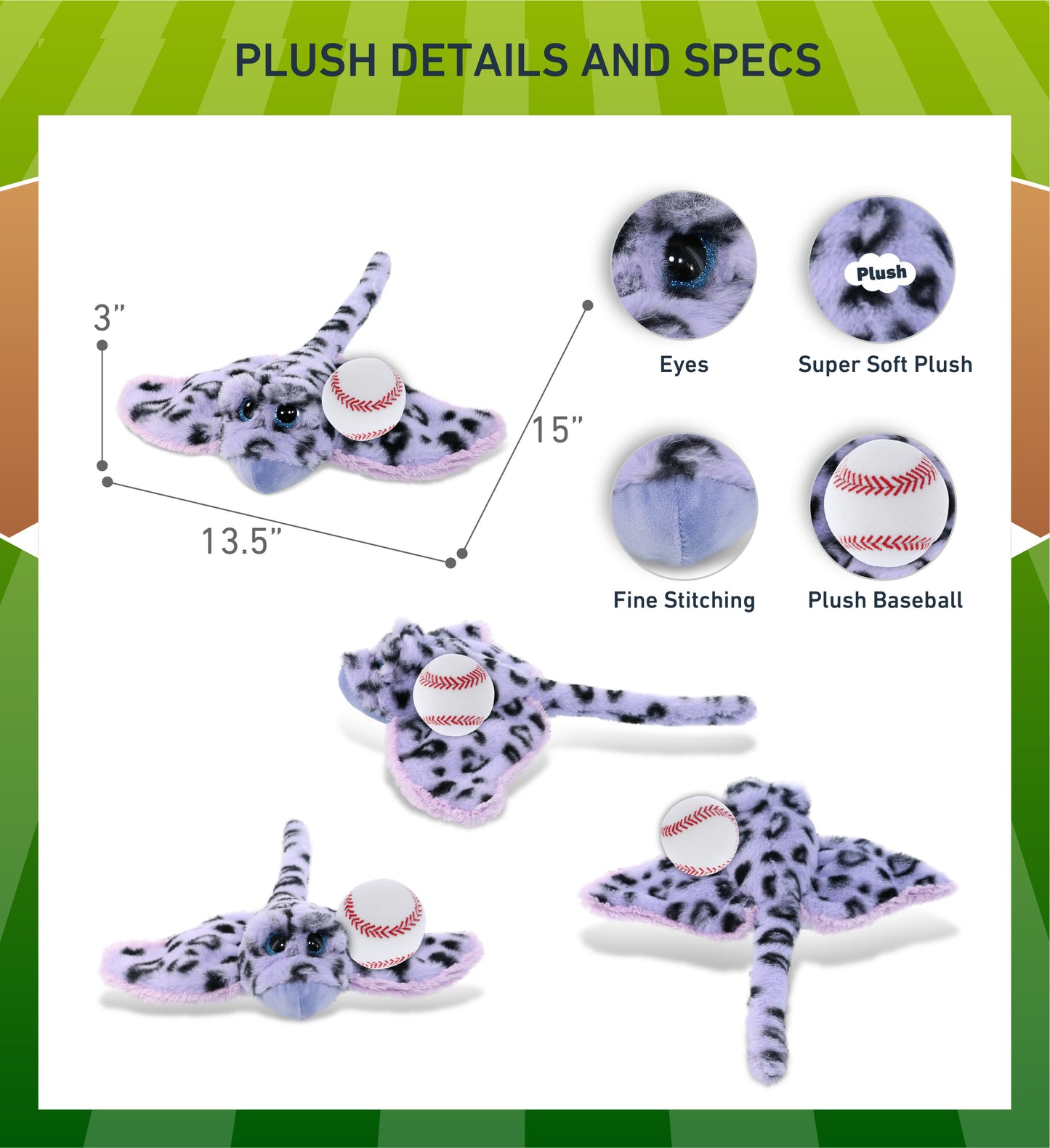 SUPER-SOFT PLUSH - PURPLE STINGRAY WITH BASEBALL PLUSH