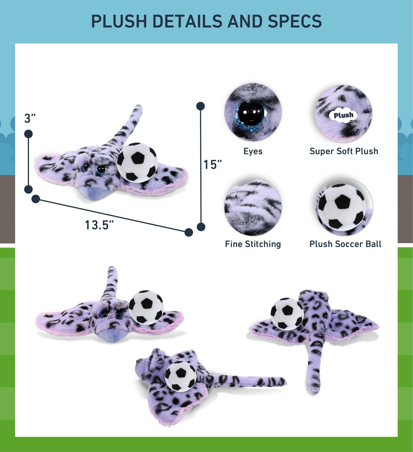 SUPER-SOFT PLUSH - PURPLE STINGRAY WITH SOCCER PLUSH