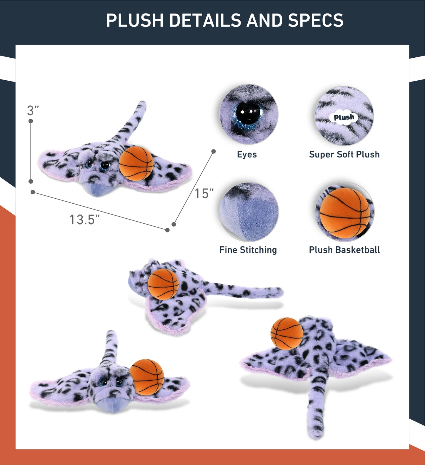 SUPER-SOFT PLUSH - PURPLE STINGRAY WITH BASKETBALL PLUSH