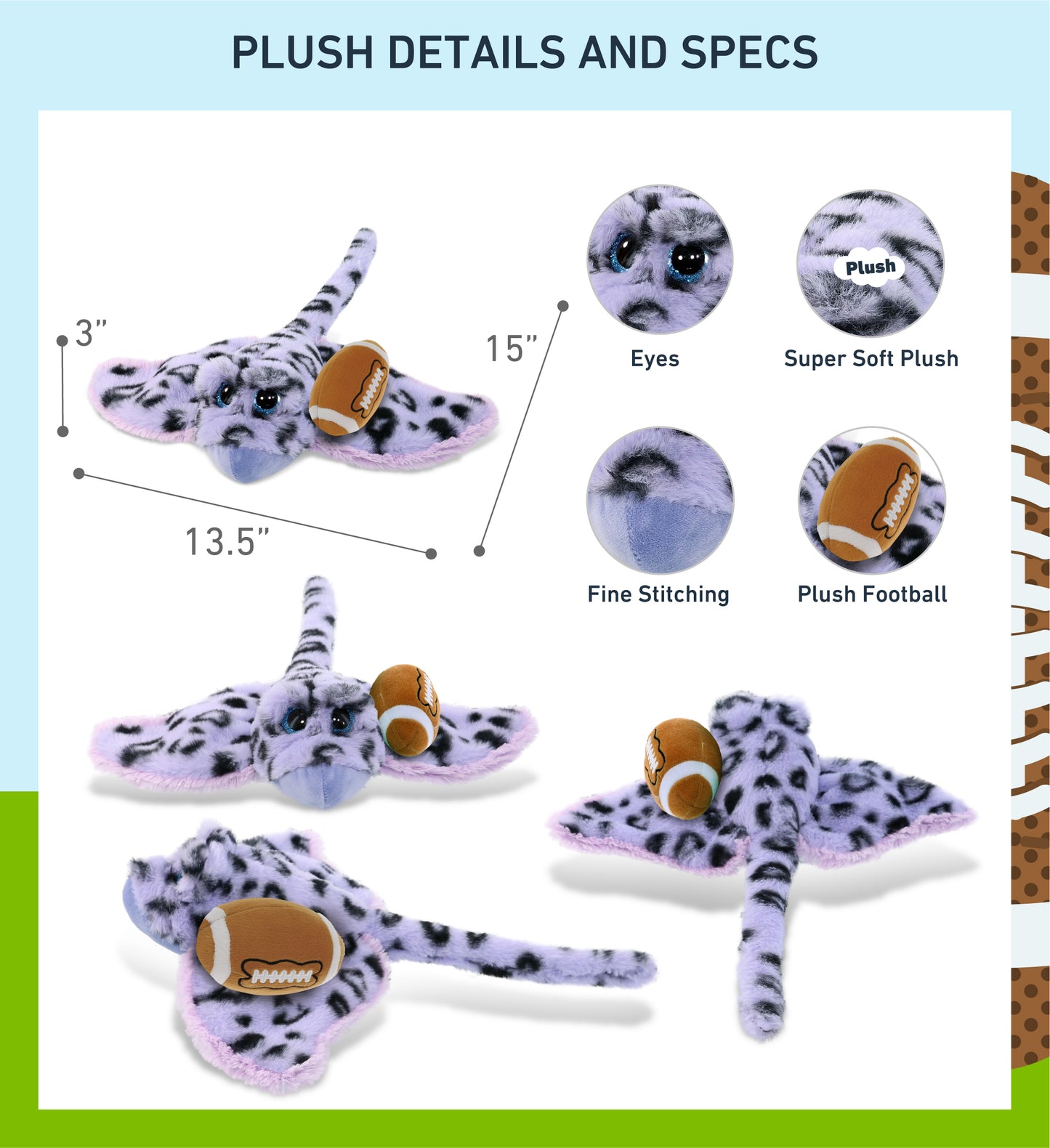 SUPER-SOFT PLUSH - PURPLE STINGRAY WITH FOOTBALL PLUSH