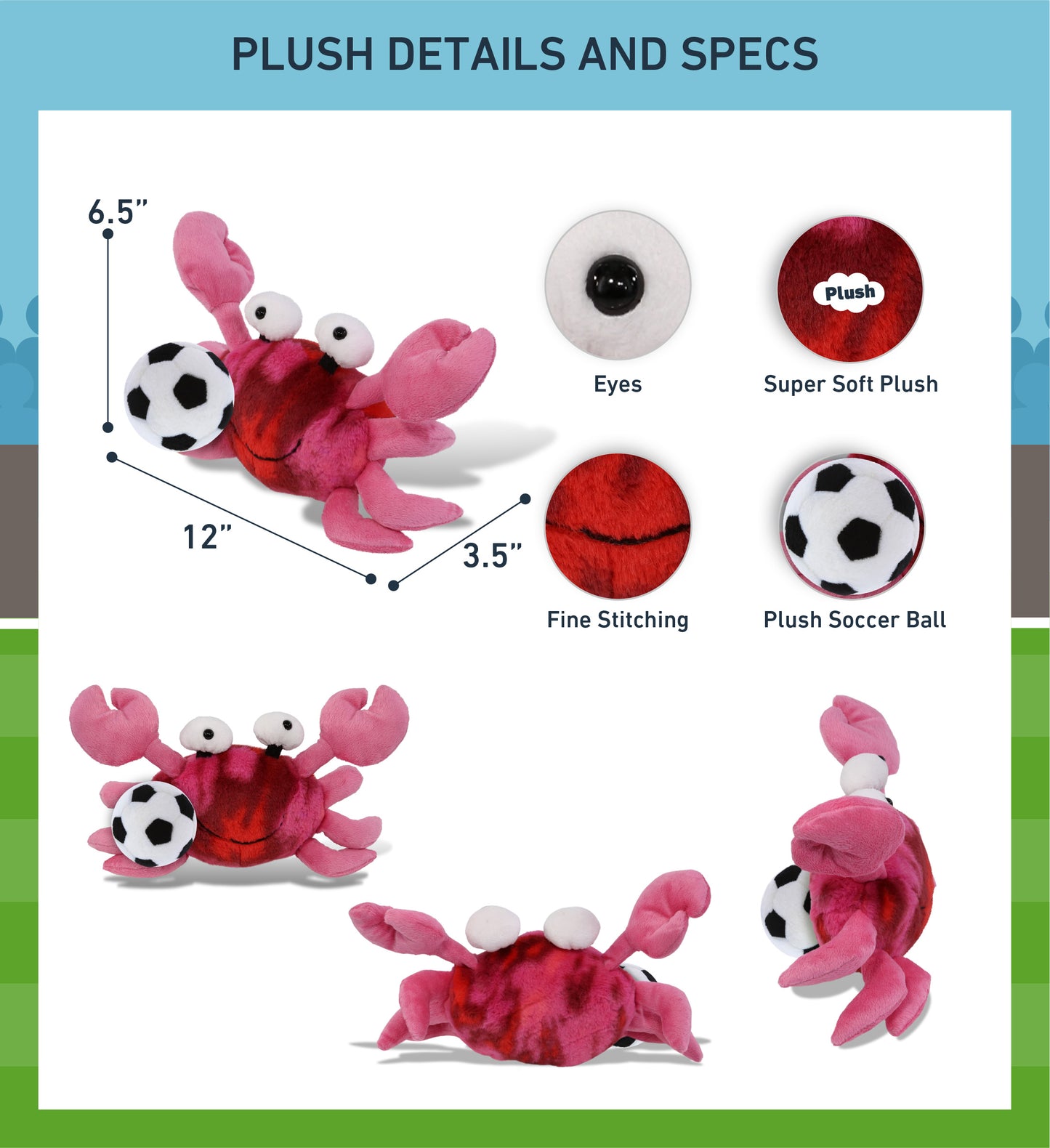 SUPER-SOFT PLUSH - PINK TIE-DYE CRAB 12" WITH SOCCER PLUSH